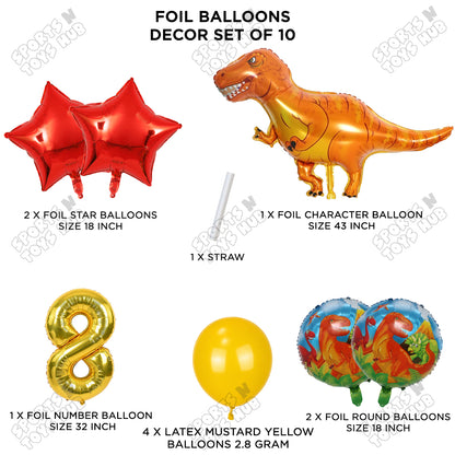 Jumbo T-Rex Orange Dino Foil Balloon Pack Of 10 Set With 32 Inch Foil Number Balloons