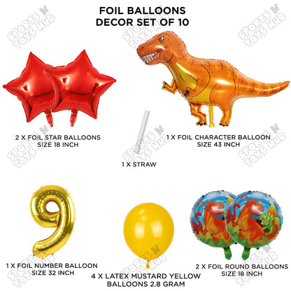 Jumbo T-Rex Orange Dino Foil Balloon Pack Of 10 Set With 32 Inch Foil Number Balloons