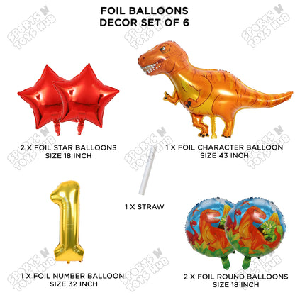 T-Rex Dino Orange  Foil Balloon Pack Of 6 Set With 32 Inch Foil Number Balloons