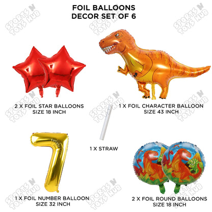T-Rex Dino Orange  Foil Balloon Pack Of 6 Set With 32 Inch Foil Number Balloons