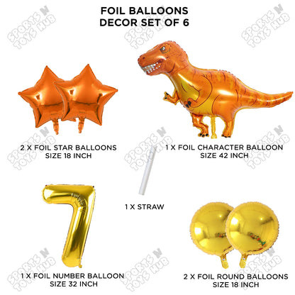 Jumbo T-Rex Orange Dino Foil Balloon Pack Of 6 Set With 32 Inch Foil Number Balloons