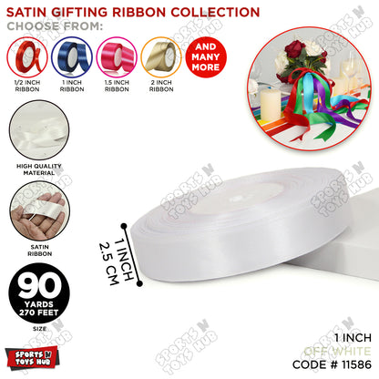 1 Inch x 90 Yards – Multi-Purpose Plain Satin Ribbon Roll for Gift Wrapping, Crafts & Decor