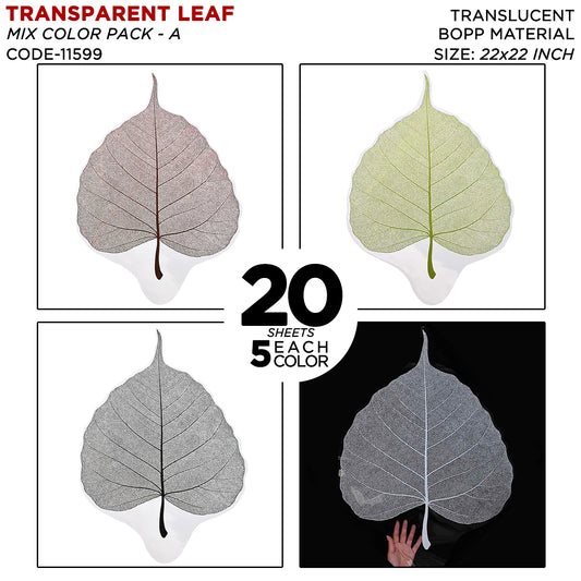 Leaf Shape Transparent OPP Material Bouquet Wrapping Sheets - Pack of 20 Mix Colors