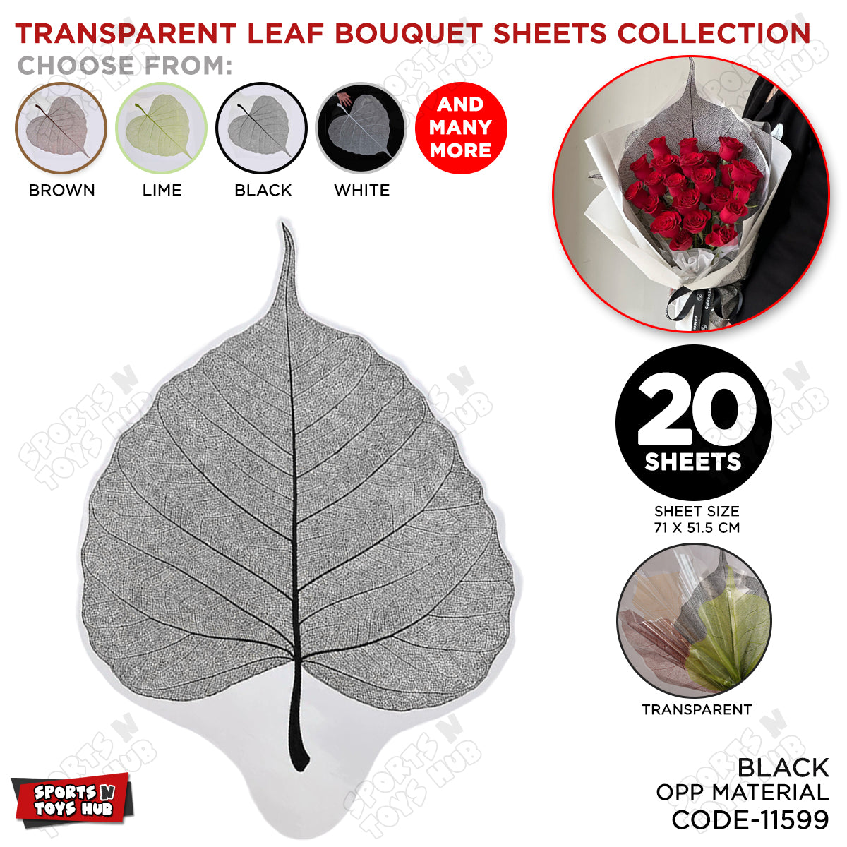 Leaf Shape Transparent OPP Material Bouquet Wrapping Sheets - Pack of 20