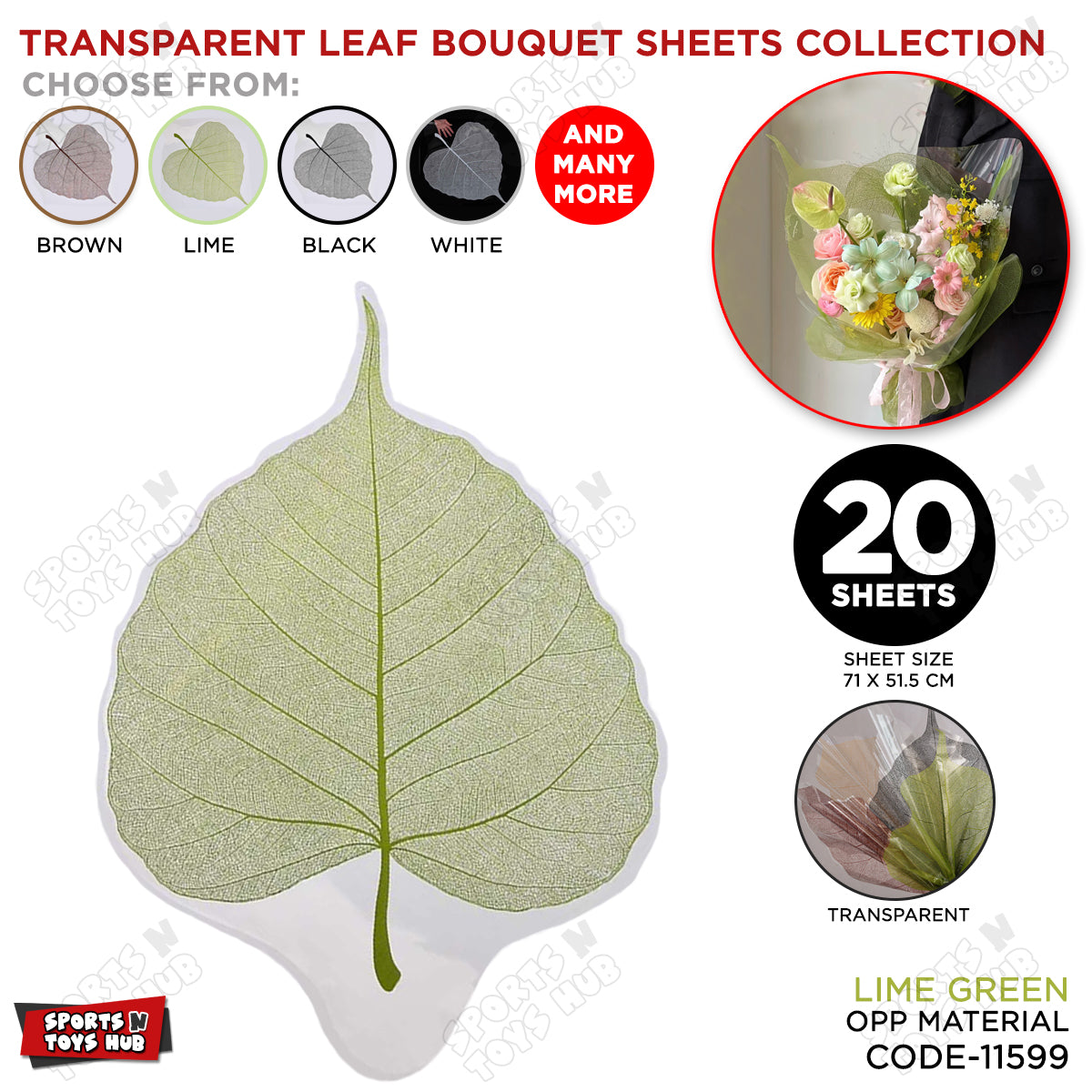 Leaf Shape Transparent OPP Material Bouquet Wrapping Sheets - Pack of 20