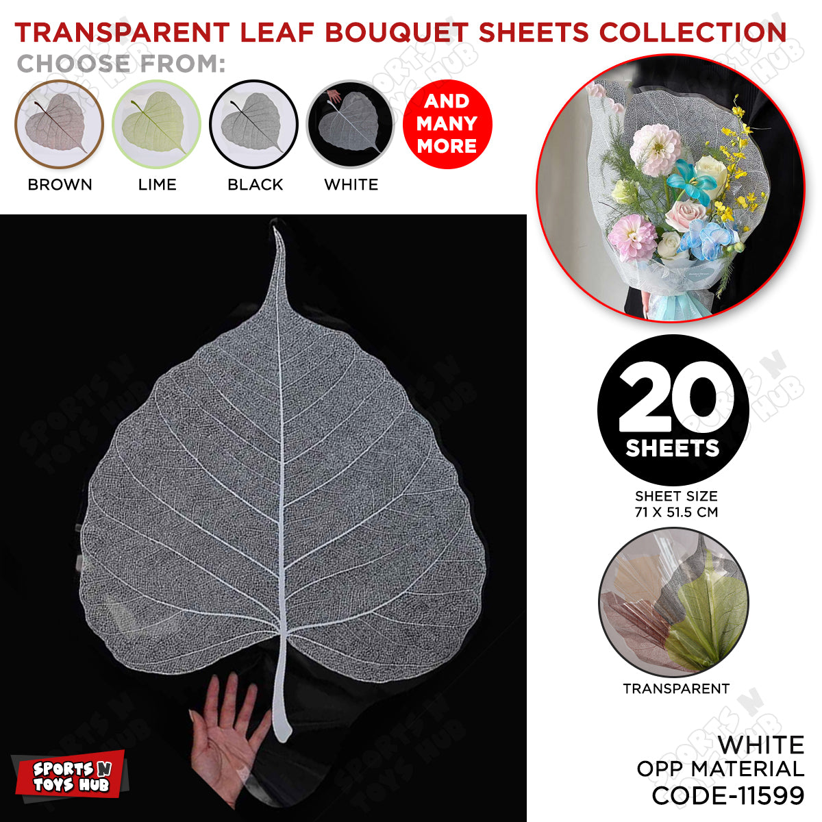 Leaf Shape Transparent OPP Material Bouquet Wrapping Sheets - Pack of 20