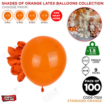Orange Latex Balloons Available In 9, 12, 18 & 36 Inch Sizes
