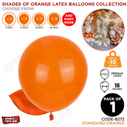 Orange Latex Balloons Available In 9, 12, 18 & 36 Inch Sizes