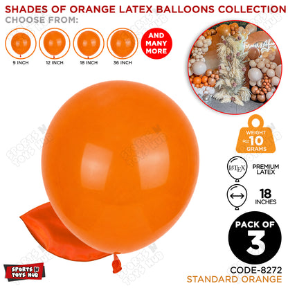 Orange Latex Balloons Available In 9, 12, 18 & 36 Inch Sizes
