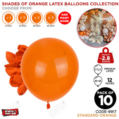 Orange Latex Balloons Available In 9, 12, 18 & 36 Inch Sizes