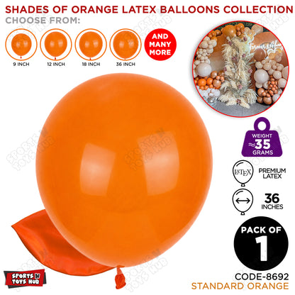 Orange Latex Balloons Available In 9, 12, 18 & 36 Inch Sizes