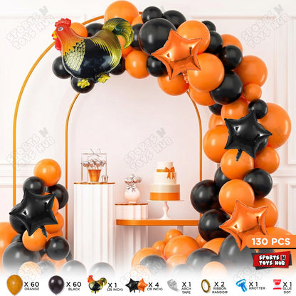 Chicken Cartoon Foil Balloon Set Arch Kit Theme with Orange & Black Latex Balloons