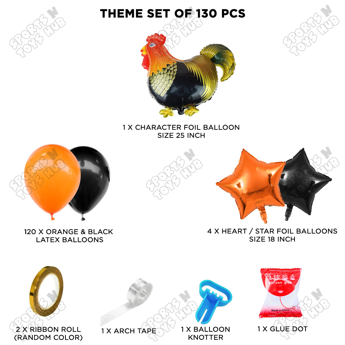 Chicken Cartoon Foil Balloon Set Arch Kit Theme with Orange & Black Latex Balloons