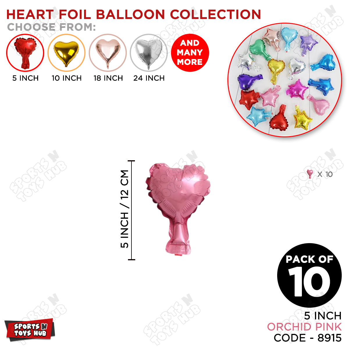 5 Inch - Heart Shape Foil Balloon Collection - Pack Of 10