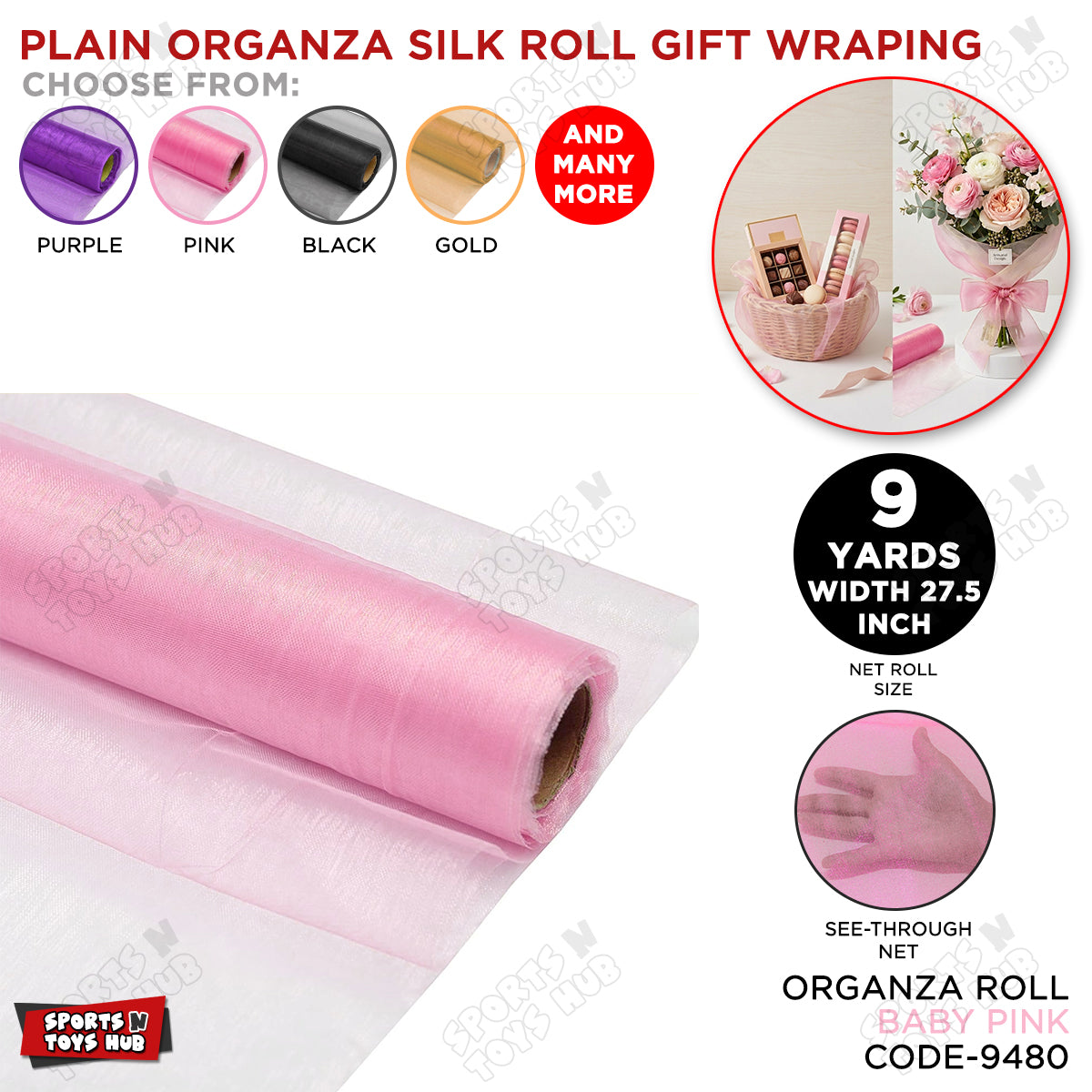 9 Yard - Plain Organza Silk Roll Gift Wrapping Net