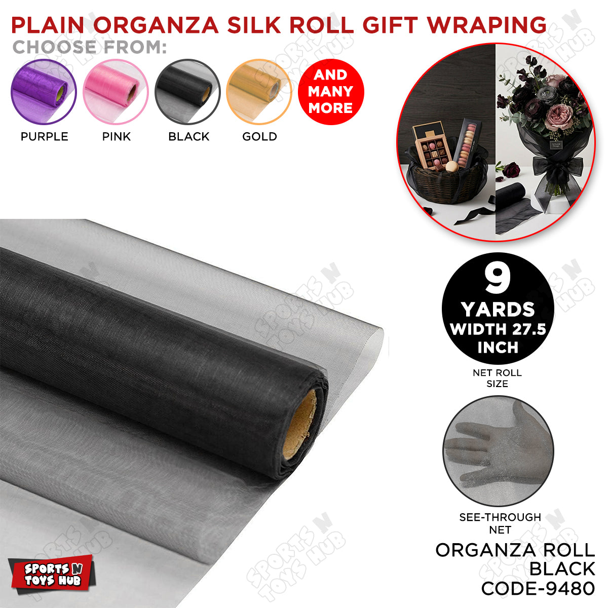 9 Yard - Plain Organza Silk Roll Gift Wrapping Net