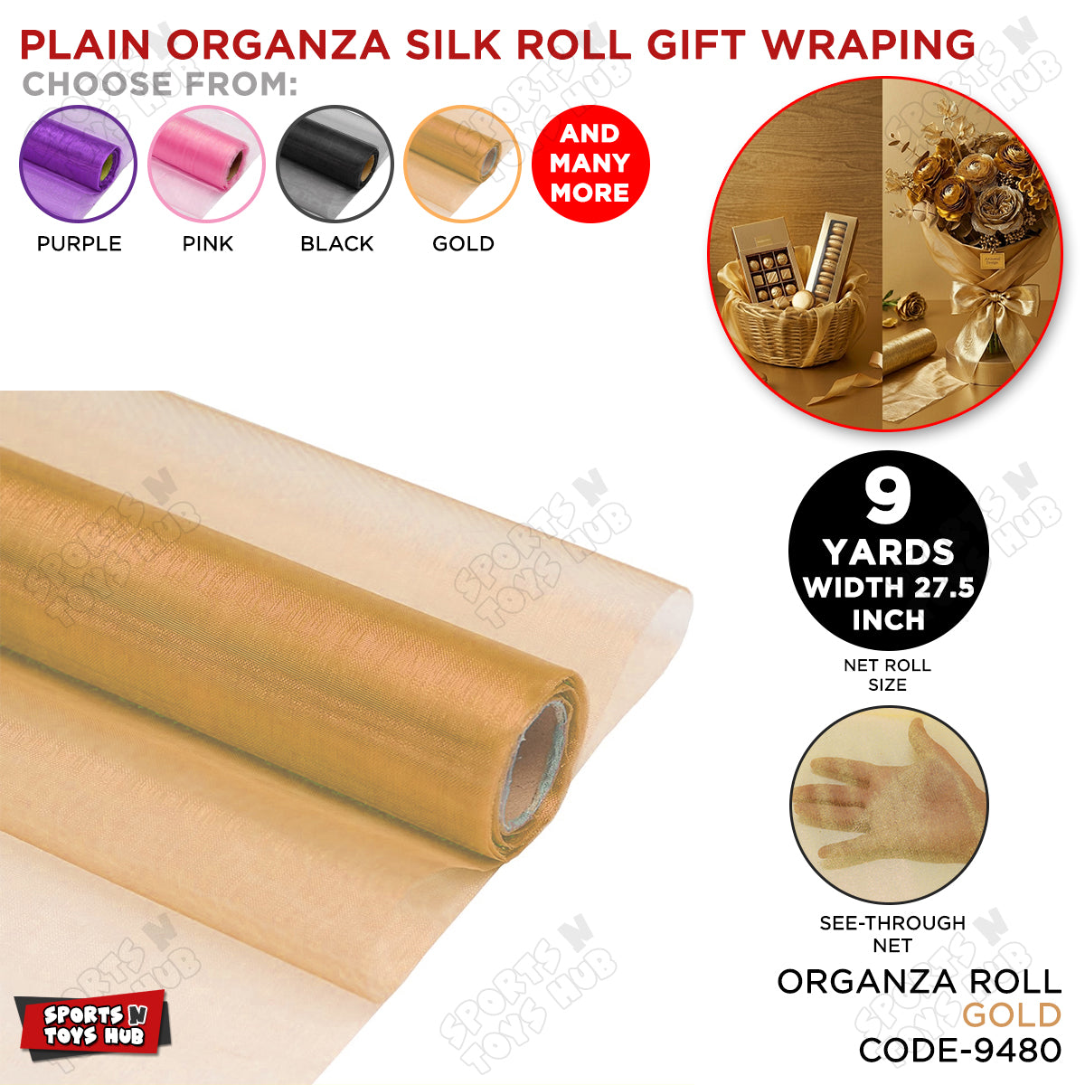 9 Yard - Plain Organza Silk Roll Gift Wrapping Net