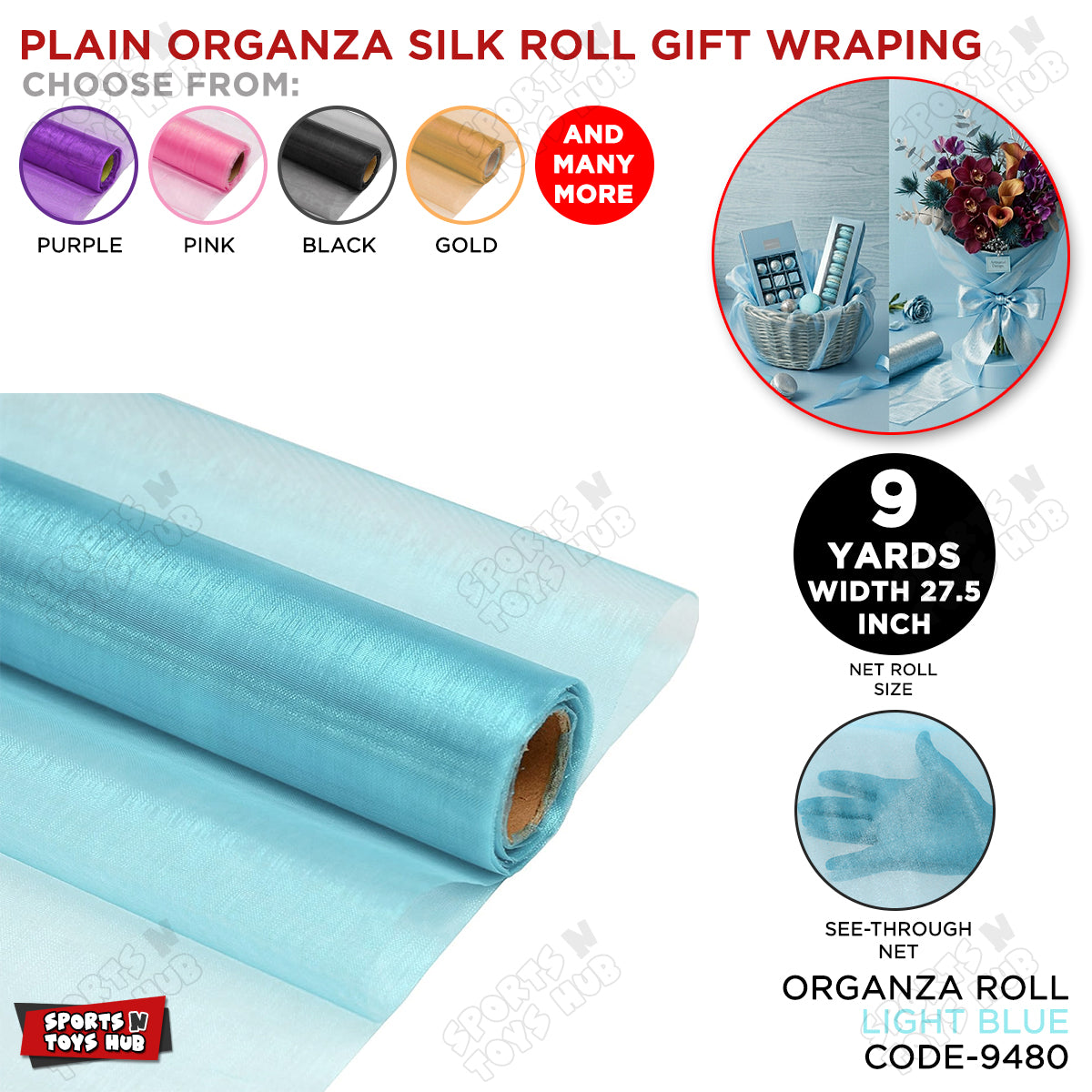 9 Yard - Plain Organza Silk Roll Gift Wrapping Net