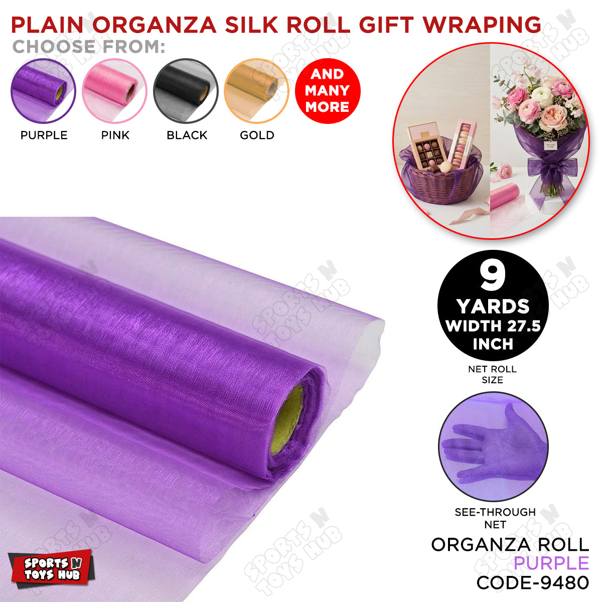 9 Yard - Plain Organza Silk Roll Gift Wrapping Net