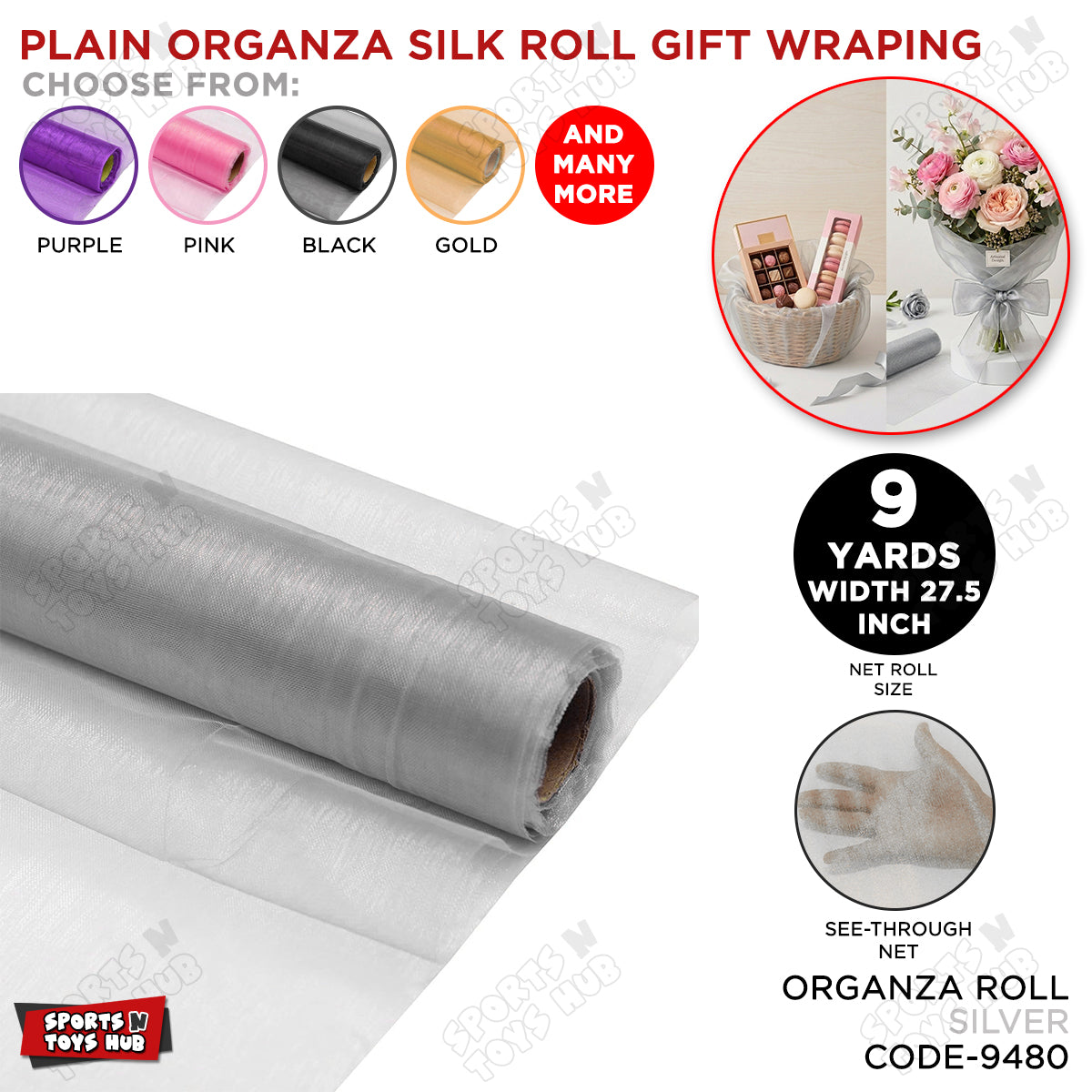 9 Yard - Plain Organza Silk Roll Gift Wrapping Net