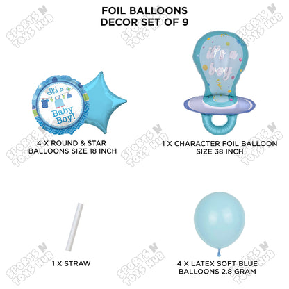 Baby Boy Blue Color Pacifier Pack Of 9 Foil Balloon Set