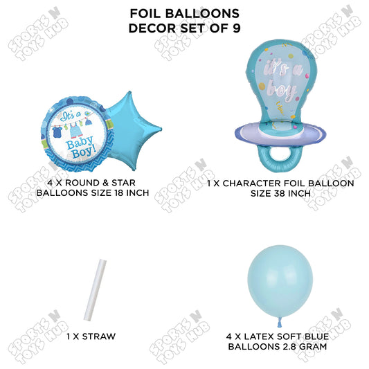 Baby Boy Blue Color Pacifier Pack Of 9 Foil Balloon Set