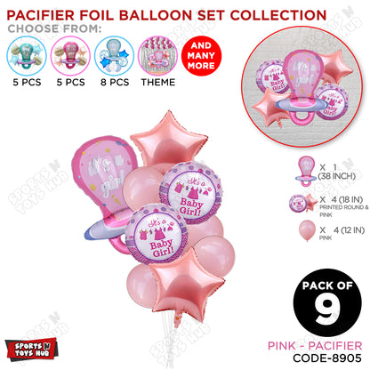 Baby Girl Pink Color Pacifier Pack Of 9 Foil Balloon Set