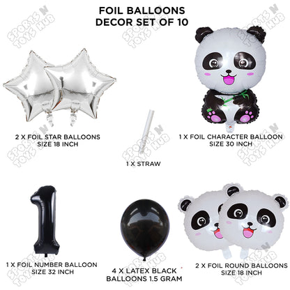 Jungle Safari Panda Pack Of 10 Foil Balloon Set
