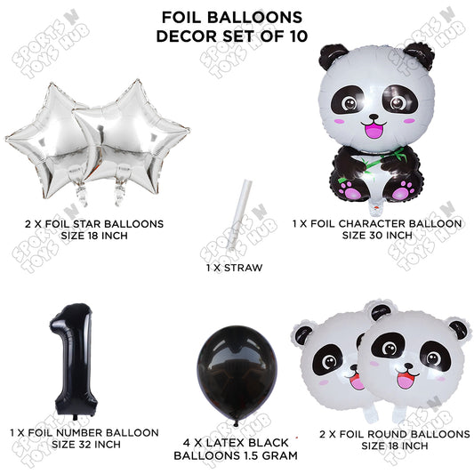 Jungle Safari Panda Pack Of 10 Foil Balloon Set