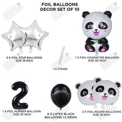 Jungle Safari Panda Pack Of 10 Foil Balloon Set