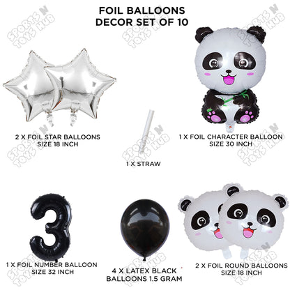 Jungle Safari Panda Pack Of 10 Foil Balloon Set