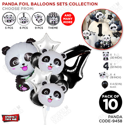 Jungle Safari Panda Pack Of 10 Foil Balloon Set