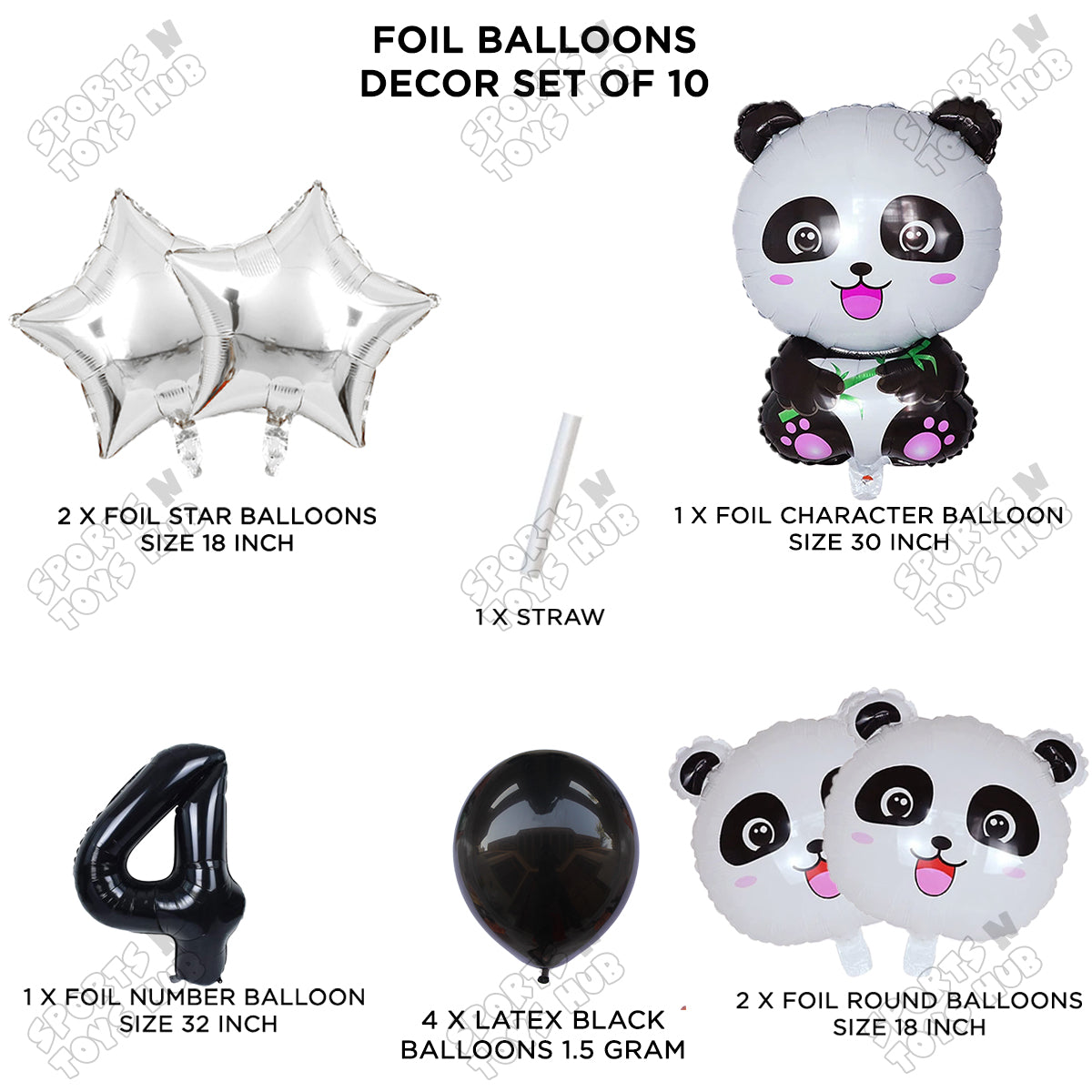 Jungle Safari Panda Pack Of 10 Foil Balloon Set