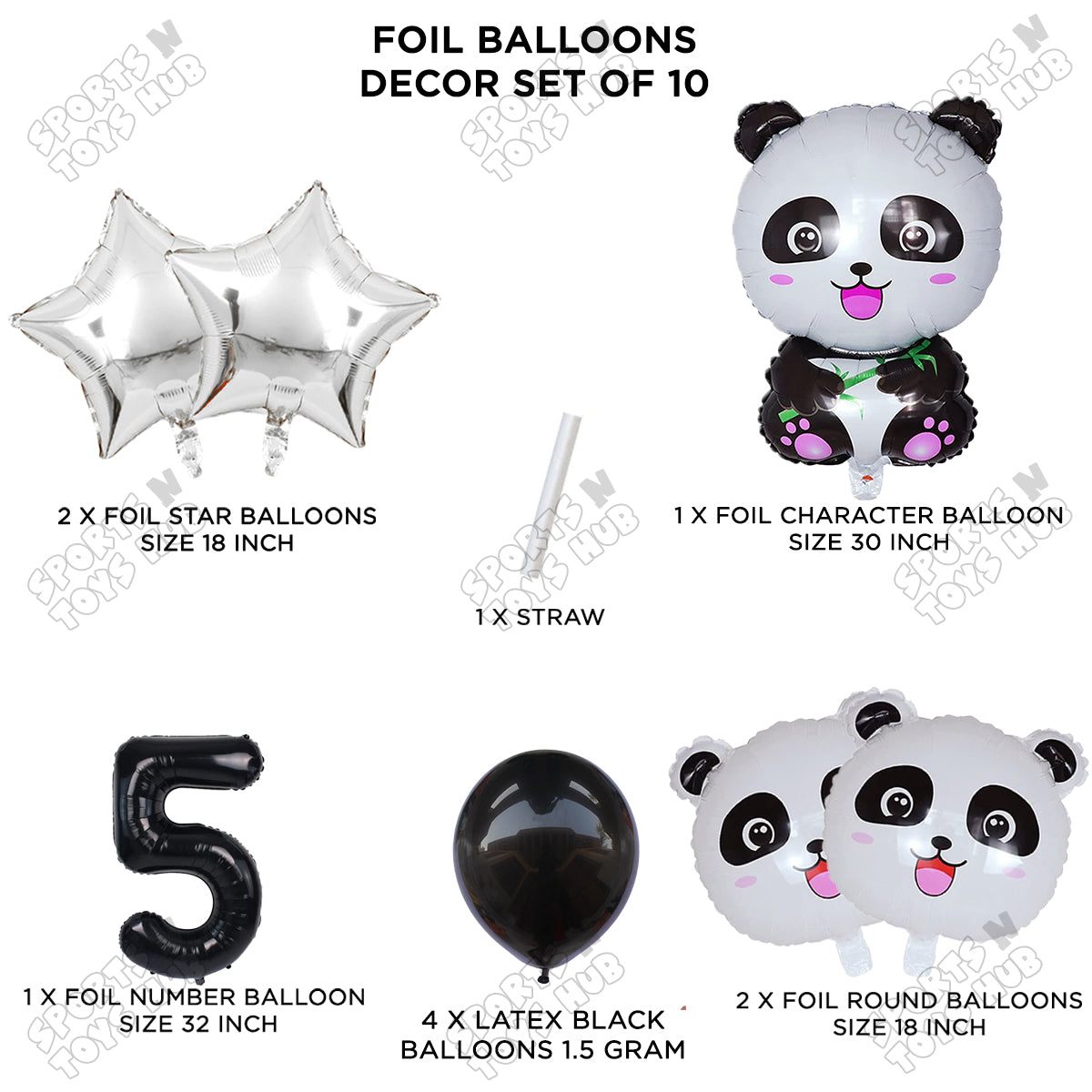 Jungle Safari Panda Pack Of 10 Foil Balloon Set