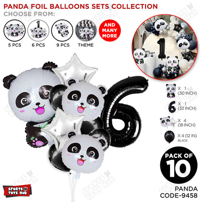 Jungle Safari Panda Pack Of 10 Foil Balloon Set