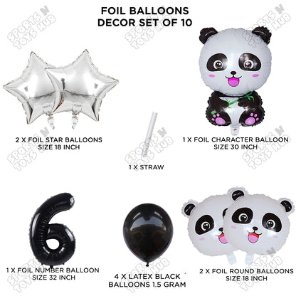 Jungle Safari Panda Pack Of 10 Foil Balloon Set