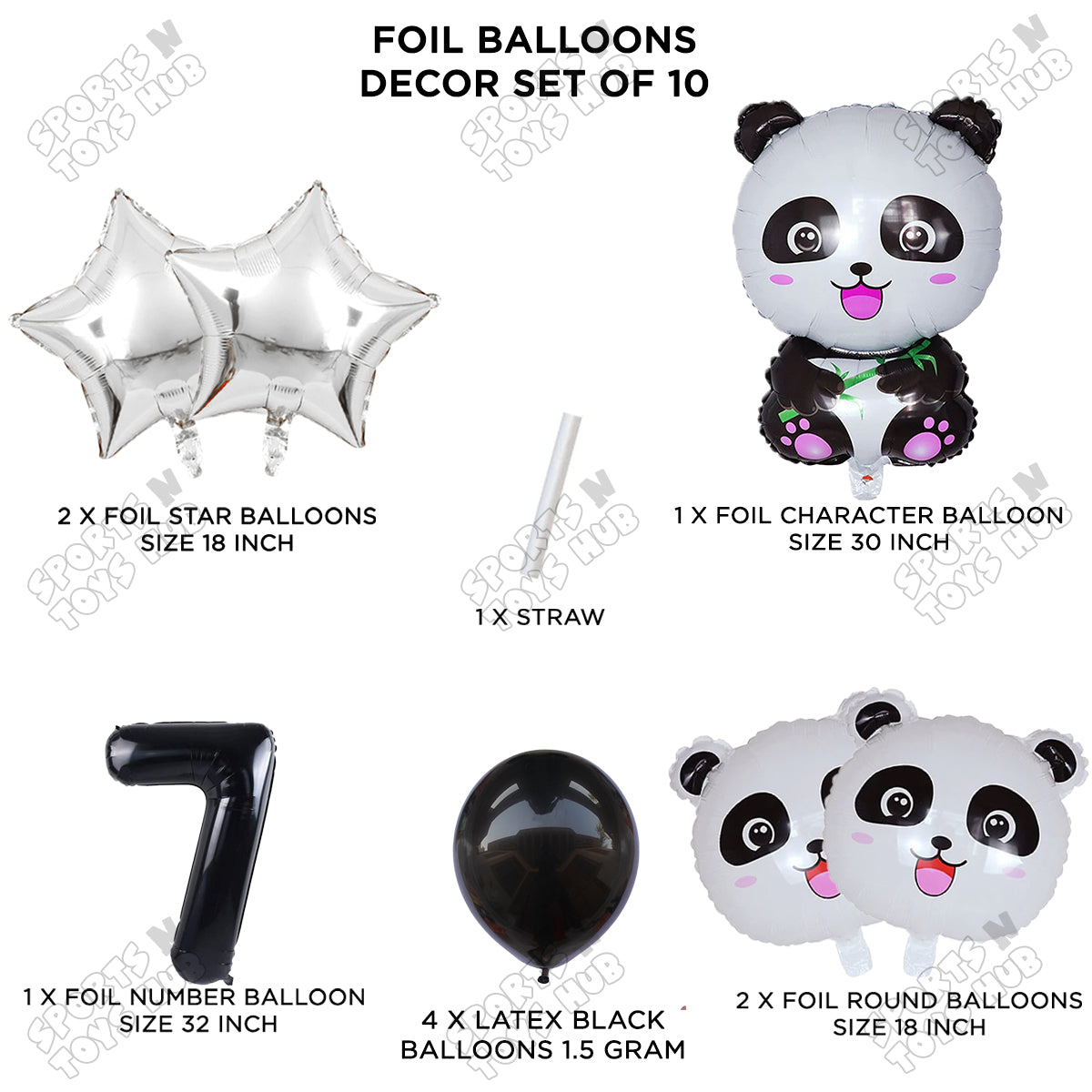 Jungle Safari Panda Pack Of 10 Foil Balloon Set