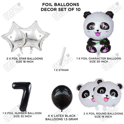 Jungle Safari Panda Pack Of 10 Foil Balloon Set