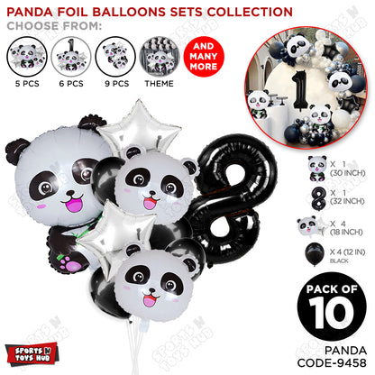 Jungle Safari Panda Pack Of 10 Foil Balloon Set