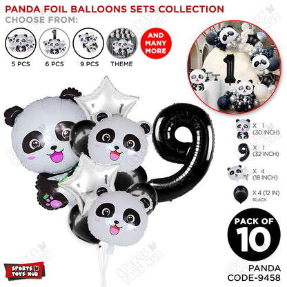 Jungle Safari Panda Pack Of 10 Foil Balloon Set