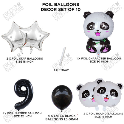 Jungle Safari Panda Pack Of 10 Foil Balloon Set