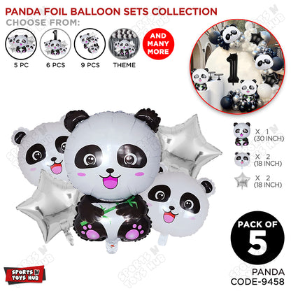 Panda Pack Of 5 Foil Balloon Set