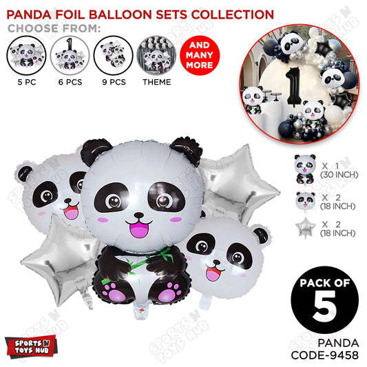 Panda Pack Of 5 Foil Balloon Set