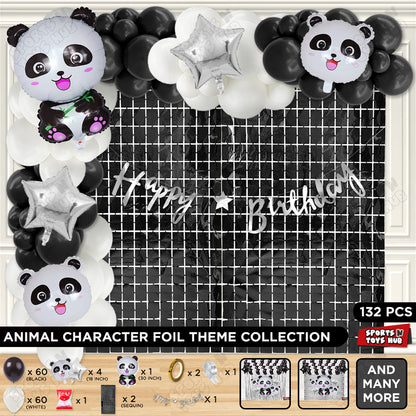 Panda Foil Balloon Set With Happy Birthday Cursive Card Banner Arch Theme