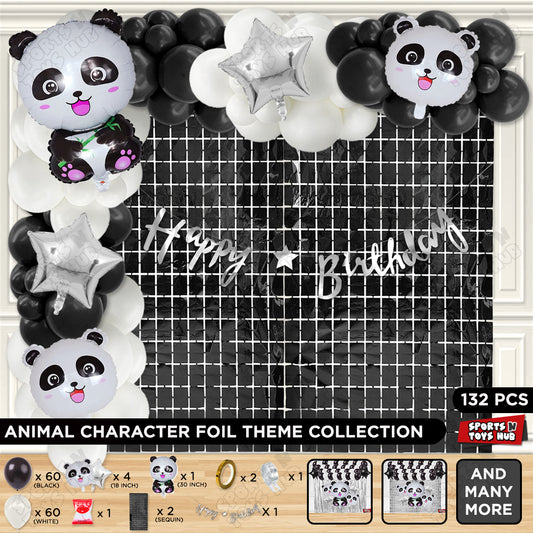 Panda Foil Balloon Set With Happy Birthday Cursive Card Banner Arch Theme