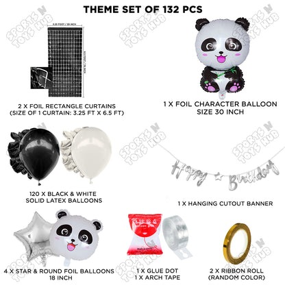 Panda Foil Balloon Set With Happy Birthday Cursive Card Banner Arch Theme