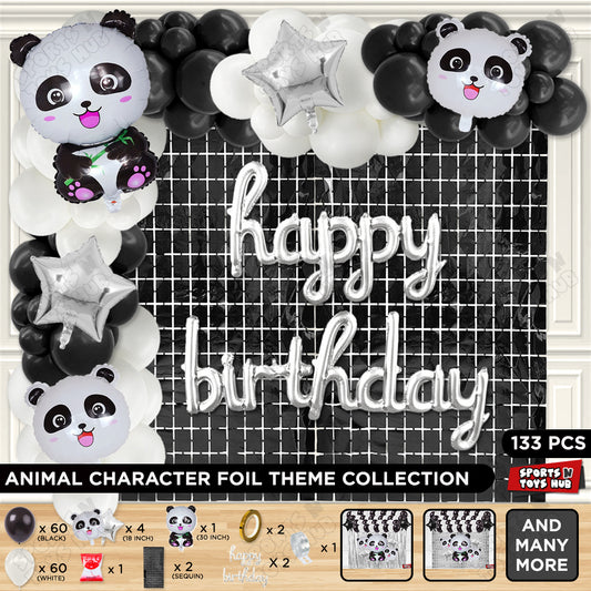 Panda Foil Balloon Set With Happy Birthday Cursive Foil Letter Arch Theme
