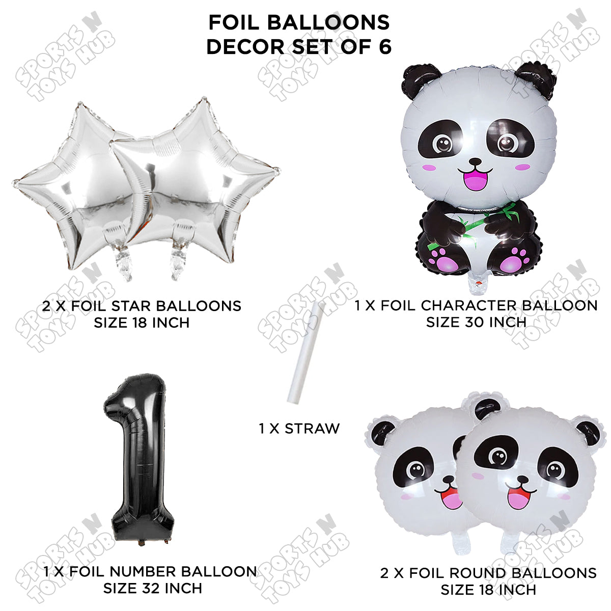 Jungle Safari Panda Pack Of 6 Foil Balloon Set