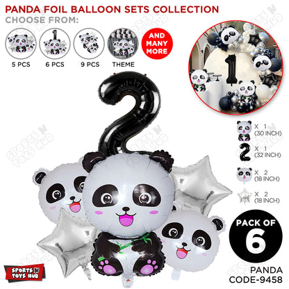 Jungle Safari Panda Pack Of 6 Foil Balloon Set