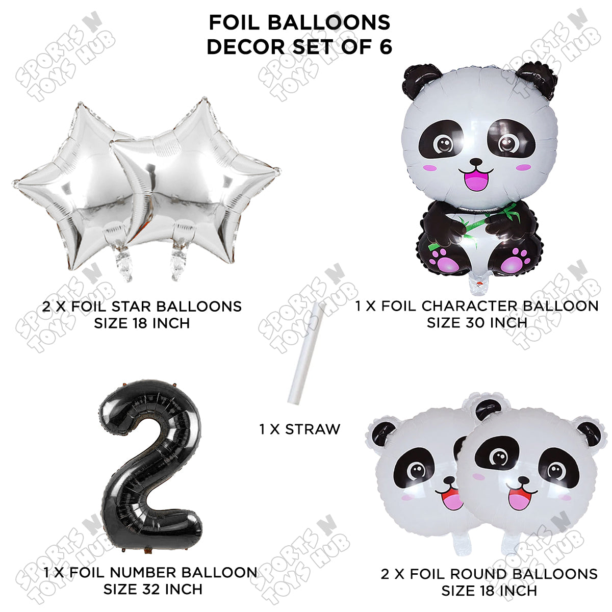 Jungle Safari Panda Pack Of 6 Foil Balloon Set